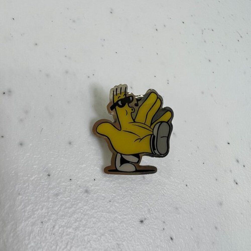 Vintage Yellow Hand Pin Enamel Lapel Pin Tie Tack Silver Tone Whistle‎ Weird